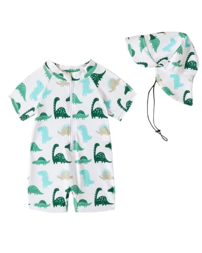 DivingBirds Baby Swimsuit One Piece Toddler Swimwear UV Sunsafe Baby Girls' Boys' Swimwear Rashgard Swim Suit, Green Dinosaur Print 1-2 Years - Image 1