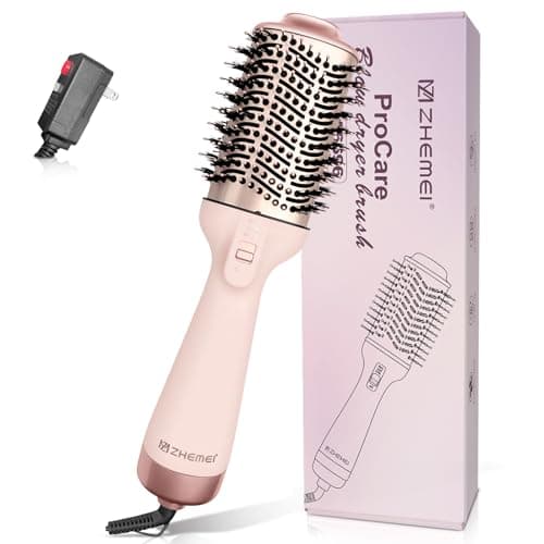 ZM ZHEMEI 1300W Hair Dryer Brush,4 in 1 Blow Dryer Brush Anti-frizz Ceramic Titanium Barrel with ALCI Safety Plug Professional Salon Hot Air Brush for All Hair Types (Rosegold) - Image 1