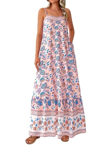 BTFBM Casual Women Summer Maxi Dresses 2026 Loose Sleeveless Sundress Spaghetti Strap Boho Long Dress Vacation(Light Orange,XX-Large) - Image 1