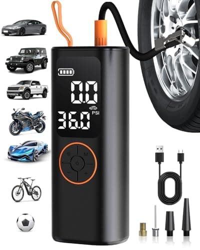 Tire Inflator Portable Air Compressor - 4X Faster Inflation Cordless Mini Air Pump with Digital Pressure Gauge with Digital Pressure Gauge/LED Light Portable Tire Inflator for Car/Moto/Bike/Ball etc. - Image 1