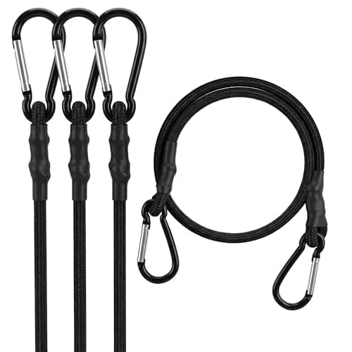 Set of 4 Black Bungee Cords with Hooks Carabiners 18" – 200 Lbs Load, Latex & Braided Rubber Bungee Straps with Hooks from Anti-Rust Steel, UV Resistant – Outdoor & Home Use | Secure Loads on the Move - Image 1