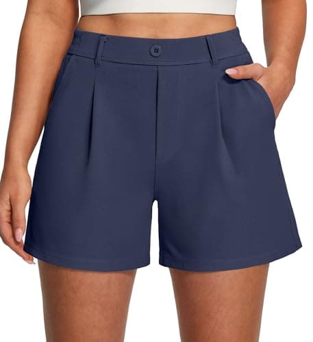Ewedoos Womens Shorts Dressy Casual Elastic High Waisted Summer Wide Leg Business Lounge Trouser Dress Shorts with Pockets Navy - Image 1