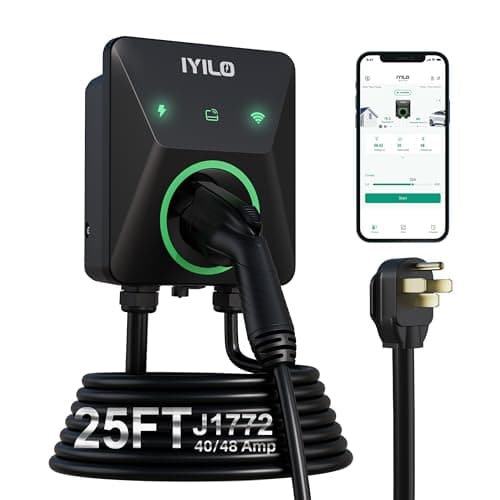 IYILO Level 2 EV Charger, 40-48Amp, J1772 Wall Electric Car Charger for Non-Tesla, with Dual Temp Sensors(Exclusive), Supports Wi-Fi, RFID Cards and App-Scheduled Charging, NEMA 14-50P, 25FT Cable - Image 1