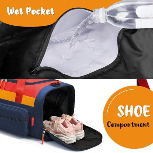 WOOMADA Kids Travel Bag with Shoe & Wet Pockets, Carry On Duffle Bag for Overnight Trips, Sports, School(dark blue) - Thumbnail 3