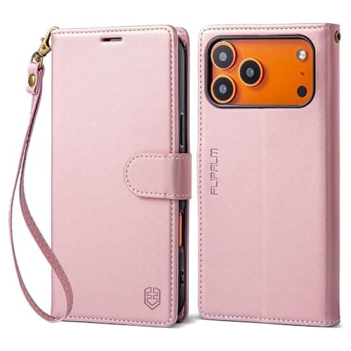 FLIPALM Wallet Case for iPhone 17 Series with Wrist Strap - PU Leather Folio Flip with Credit Card Holder & Kickstand, Protective Cover (Pink, for iPhone 17 Pro Max) - Image 1