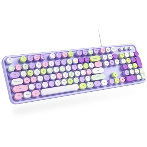 Dilter Wired Keyboard, 104 Keys Full-Sized Typewriter Keyboards, USB Office Keyboard with Number Pad, Caps Indicators, Foldable Stands for Windows, PC, Laptop, Desktop (Purple Colorful) - Image 1
