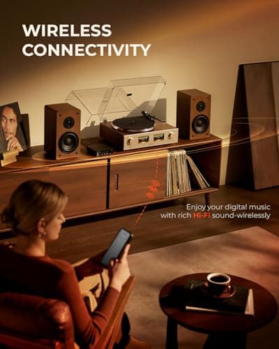 QLEARSOUL HiFire X Vinyl Record Player, Audiophile HiFi Turntables System with 100W Bookshelf Speakers,VU Meter, DSP Preamp, Support 33/45 RPM, RCA LINE in | Out - Thumbnail 4