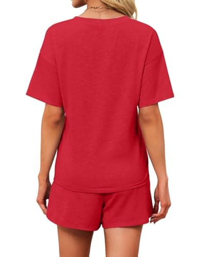 JUSTFASHIONNOW Womens Split Short Pajama Sets Summer 2 Piece Short Sets Cute Bamboo Pj Set Comfy Lounge Sets Soft Pjs Sleepwear(Red,Large) - Thumbnail 5