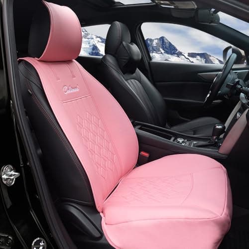 COLINOO Leather Car Seat Cover Waterproof Seat Protector Universal Fit Vehicle Seat Cover Pink - Image 1