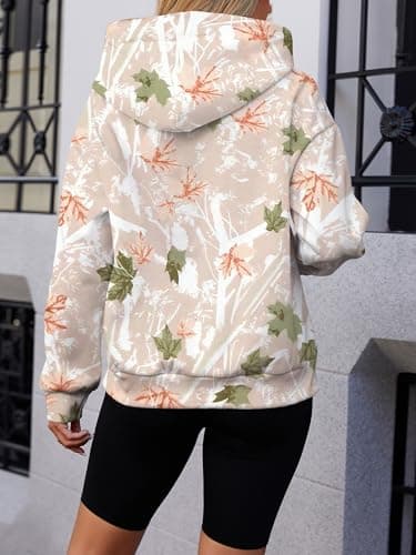 Bellcoco Womens Camo Hoodies Maple Leaf Print Fleece Sweatshirt Long Sleeve Pullover Tops Hooded Fall Winter Clothes Golden XL - Thumbnail 4
