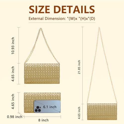 U+U Crossbody Bags for Women, Small Leather Bag with Removable Chain, Card Slots & Phone Pocket - Lightweight Purse Wallet (Gold) - Thumbnail 3