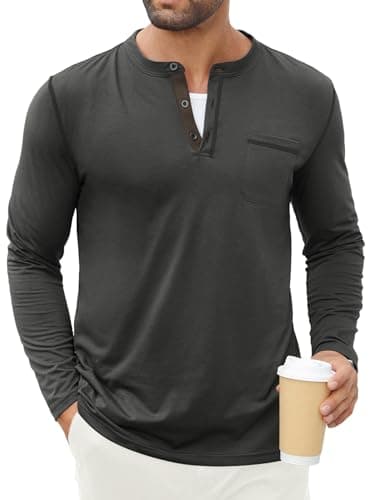 Hardaddy Men's Long Sleeve Henley Shirts Casual Lightweight Button Henley Solid T-Shirt Tops Deep Gray XXL - Image 1