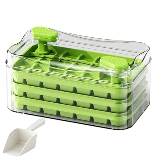 Dual-Pressure Ice Cube Tray with Storage Bin & Ice Scoop, 3-layers, 84Pcs Ices Cube Mold - Food Grade Easy Release Ice Maker