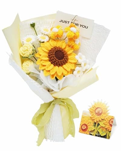 FLOLVISOU Crochet Flowers, Sunflower Bouquet Forever Gift - for Girlfriend, Mom, Grandma, Birthday, Anniversary, Graduation, Home Decor - Image 1