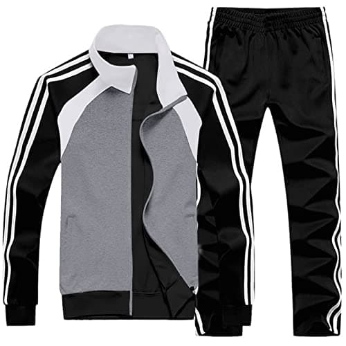 Sun Lorence Men's Athletic Running Tracksuit Set Casual Full Zip Jogging Sweat Suit (X-Large, GreyBlack) - Image 1