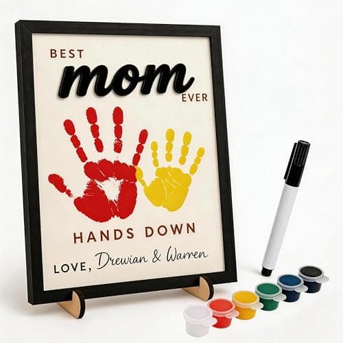 Mothers Day Gifts for Mom – 10" Hands Down Best Mom Ever Sign – DIY Handprint Kit with Paints & Markers, Personalized Keepsake Gift for Mother's Day, Birthday Craft, Family Plaque with Daughter Son Name - Image 1