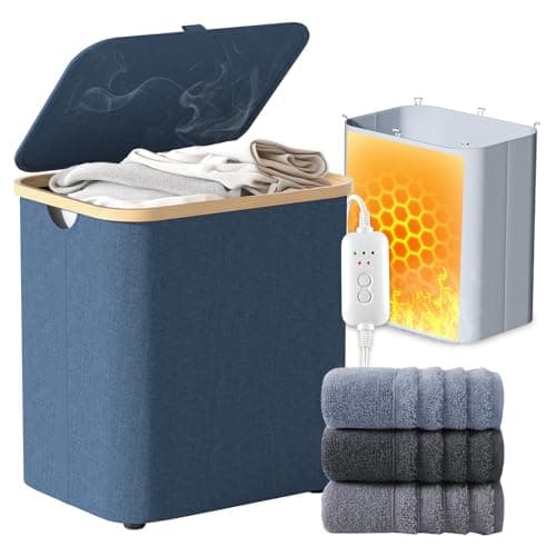 Towel Warmer & Laundry Basket 2-IN-1, Foldable Towel Warmer for Bathroom with Removable Heating Bag, 20/40/60Mins Fast Heating, Auto Shut-Off, Portbale Towel Warmer Fits 3 Large Towels Blankets - Blue - Image 1