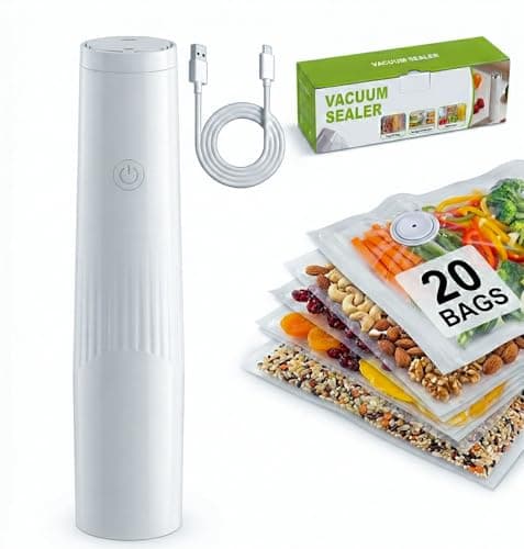 Compact Vacuum Sealer for Food (Vacuum Sealer Machine + 20 Reusable Vacuum Bags) Powerful Handheld Vacuum Sealers with Digital Display, Seal Meal Saver, Portable Food Sealer - Image 1