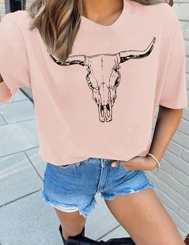 LETSEE Womens Summer Tops Vintage Oversized Graphic Shirts Loose Fit Short Sleeve Retro Tshirts, Pink, XXL - Thumbnail 4