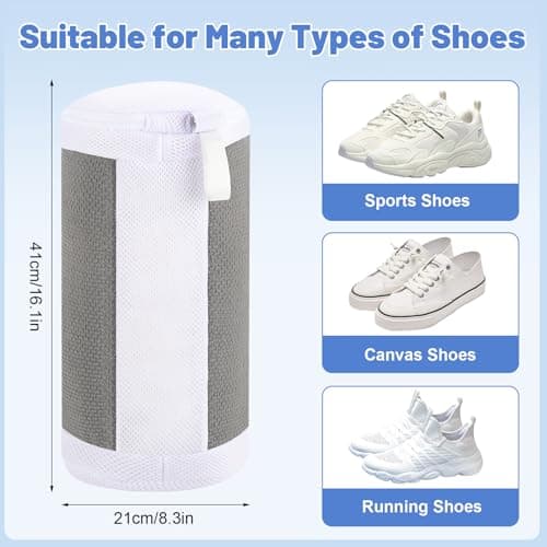 Shoe Washing Machine Bags, 2 PCS Shoe Bag for Washing Machine, 360° Wrap-Around Clean Laundry Bags Reusable Hidden Zipper Cleaning Bag for Tennis Shoes Sneaker Running Shoes, Grey - Thumbnail 2