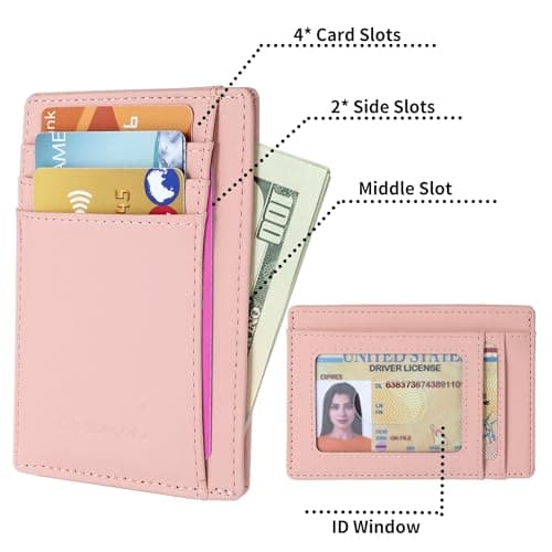 Chelmon Slim Wallet for Women, Minimalist Front Pocket RFID Blocking Credit Card Holder, Pink - Thumbnail 2