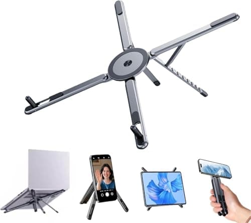 Laptop Stand for Desk, Foldable Aluminum Alloy Magnetic Computer Riser, Ergonomic 8-Level Adjustable Height Travel Laptop Holder,Multi-Functional Stand for 10–16"Laptop,4–13" Tablet and Phone - Image 1