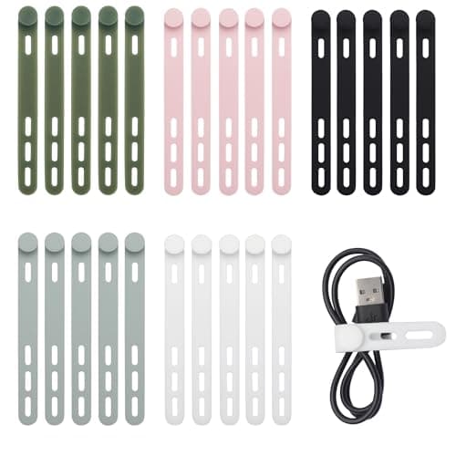 25 PCS Silicone Cable Ties Cord Organizer -[3 Adjustable Holes] Multi Color Elastic Reusable Cord Wraps Management, Home Organizer Ties for Phone Charger Electrical Cable, Travel Essentials - Image 1