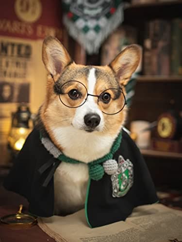Dog Cat Costumes with Glasses and Neckties,Cosplay Costume Set Perfect for Party and Gifts for Cat Dog (Slytherin, Small) - Thumbnail 4