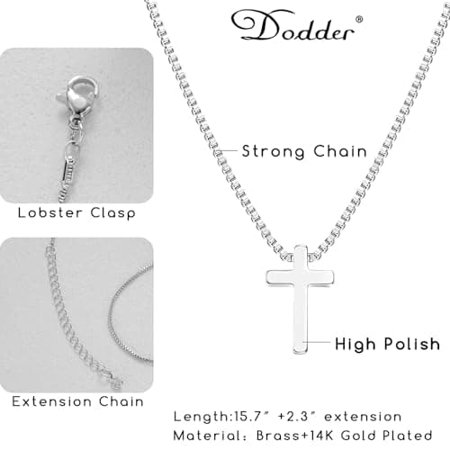Dodder Silver Cross Necklace for Women Trendy, 14K White Gold Plated Sideway Charm Choker, Religious Faith Cross Pendant Necklace Dainty - Thumbnail 5