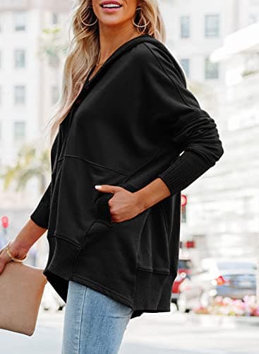 PRETTYGARDEN Womens Oversized Button Pullover Long Sleeve Fall Sweatshirt V Neck Hoodies Pullover Sweatshirts with Pockets (Black,X-Large) - Thumbnail 4