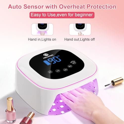 HELIVIVE Cordless UV LED Nail Lamp, 80W Rechargeable Nail Dryer with 4 Timers, Atmosphere Light & Mirror Base, UV Light for All Gel Nails, Ideal for Training,Nail Art Practice,Home & Salon Use (White) - Thumbnail 6