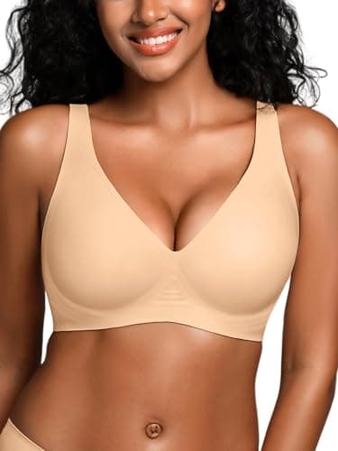S-L Deep-V Jelly Bras for Women Seamless Wireless Bralette with Support, Comfortable Padded T-Shirt Bra No Underwire Skin - Image 1