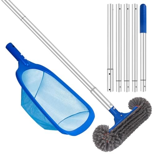 Swimming Pool Cleaning Kit Including 12.5 in Pool Brush Head,Ultra Fine Mesh Pool Leaf Skimmer Net with 76.5 in Adjustable Aluminum Pole for Remove Debris and Dirt