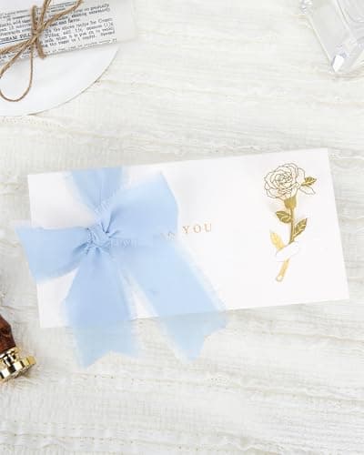 Chiffon Ribbon, 1.5in x 3 Rolls Total 24yd Handmade Chiffon Silk Ribbons Fringe & 15 Cards for Gift Wrapping, DIY Crafts Flower Bouquet Baby Shower Wedding Decorations - Thumbnail 6