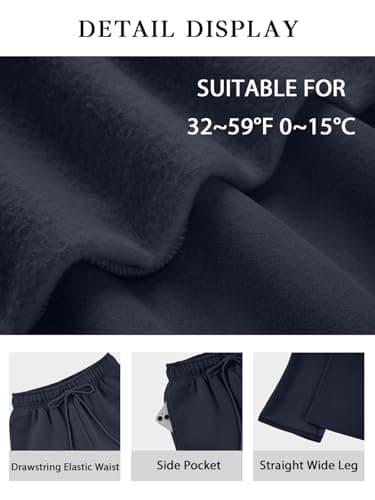 AFFOLE Womens Sweatpants Fall Fashion Wide Leg High Waisted Baggy Lounge Pants Flare Drawstring Joggers Winter Clothing for Women Navy - Thumbnail 3