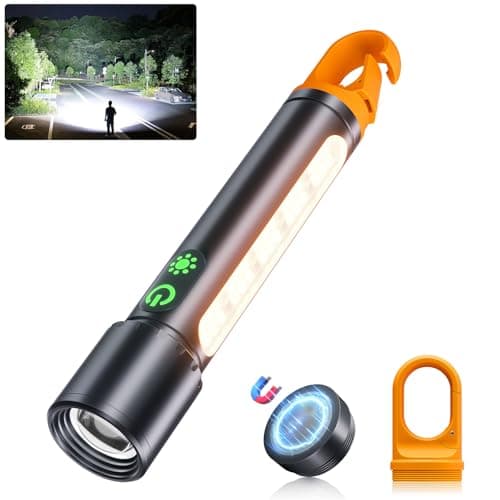 ADDplus Magnetic Flashlight Rechargeable,5000mAh Flashlights High Lumens with 9 Modes,Waterproof, Adjustable,Powerful Flash Light,Emergency Multi-Flashlights for Home,Car,Hiking,Camping (1, Black) - Image 1