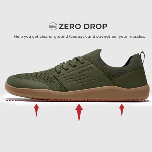 AIRHAS Mens Barefoot Shoes with Wide Toe Box Gym Workout Sneakers for Men Zero Drop Cross Training Shoes(Olive/Gum,8.0) - Thumbnail 4