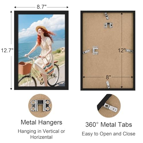 decorUhome 8x12 Picture Frame Set of 10, Display Photos 6x8 with Mat or 8x12 Unmatted for Picture Frames Collage Wall Decor, Black - Thumbnail 6