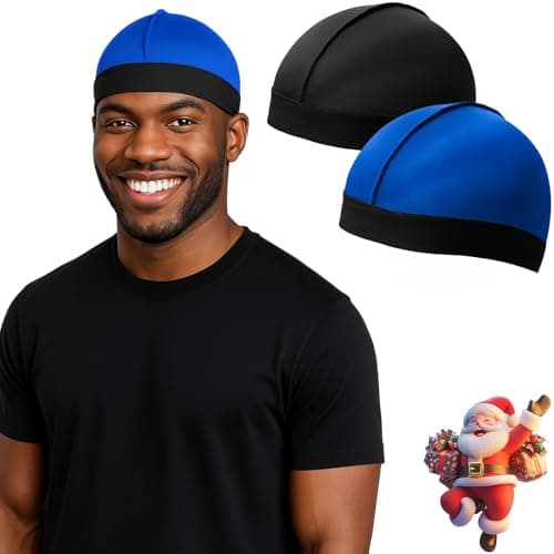DURALA Adjustable Wave Caps for Men, Premium Elastic Stocking Cap for 360 540 720 Wave (Black+Blue) - Image 1