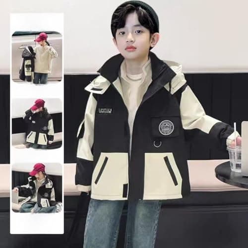 ELUCKFACE Kids Windproof 3-in-1 Winter Jacket, Hooded Water-Resistant Thick Coat with Detachable Fleece for Boys Girls Black 7-8 Years - Thumbnail 4