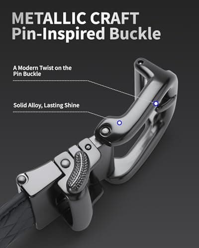 VANNANBA Men's Ratchet Belt 1 3/8", Woven-Texture Pattern, Pin-Look Buckle Genuine Leather Belts for Dress Pants Jeans - Thumbnail 2