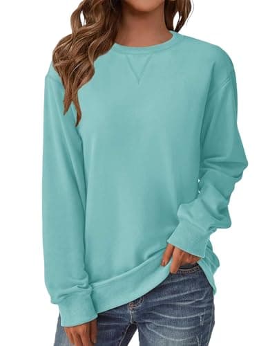 GKBK Womens Casual Long Sleeve Sweatshirt Crew Neck Crewneck T Shirt Tshirt Cute Pullover Tops Relaxed Fit Thin Fall Winter Light Weight Loose Fit Sweater 2025 Fashion Trendy Outfits Light Blue L - Image 1