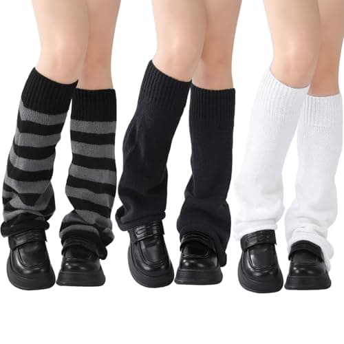 Jspupifip 3 Pairs Y2K Leg Warmers - Kawaii Star Knitted Flared Leg Socks for Goth, E-Girl, Ballet & Streetwear - Image 1