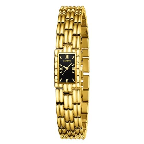 JIANDUN Classic Vintage Square Gold Tone Women Bracelet Watch with Adjustable Band, Water-Resistant (Gold Black) - Image 1