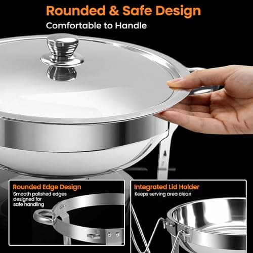 Chafing Dishes for Buffet Set 4 Pack, 5 Qt Chafers and Buffet Warmers Sets for Parties Round Catering Supplies Buffet Display - Thumbnail 4