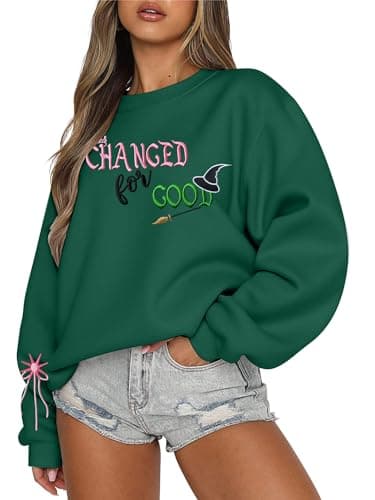 Musical Movie Sweatshirt for Women: Changed for Good Embroidered Long Sleeve Crewneck Loose Pullover Top Green - Image 1