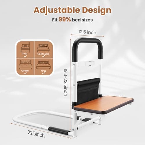 ONLYCARE Bed Rails for Elderly Adults Safety, Adjustable Side Rails for Beds for Seniors & Patients,Elderly Bed Support with Motion Light & Storage Pocket, Fits All Beds - Thumbnail 6