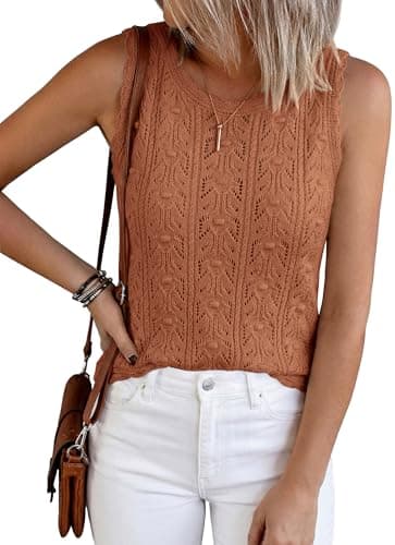BTFBM Crochet Tops for Women Sleeveless Knit Sweater Vest Tank Top Summer Spring 2026 Cover Ups Beach Vacation Clothes(Rust Red, X-Large) - Image 1