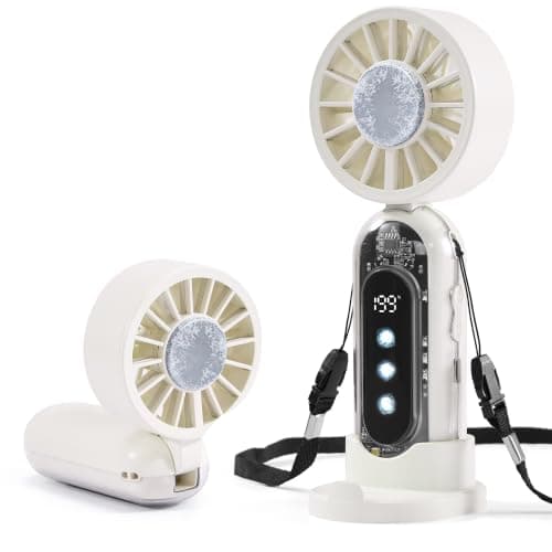 Portable Handheld Fan, Personal Mini Fan Ice Cooling, Hand Held Fan 1-199 Speeds, Rechargeable Turbo Fan Up to 19H, Makeup Fan with Flashlight & Phone Holder, Ideal for Outdoor & Travel (White)