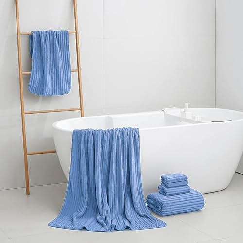 NALIVO 6-Piece Bath Towel Set(30"x60"), 2 Large Bath Towel Sheets, 2 Hand Towels and 2 Washcloths - Highly Absorbent Quick Dry Microfiber,Ultra Soft Towel Set for Bathroom (Blue) - Thumbnail 2